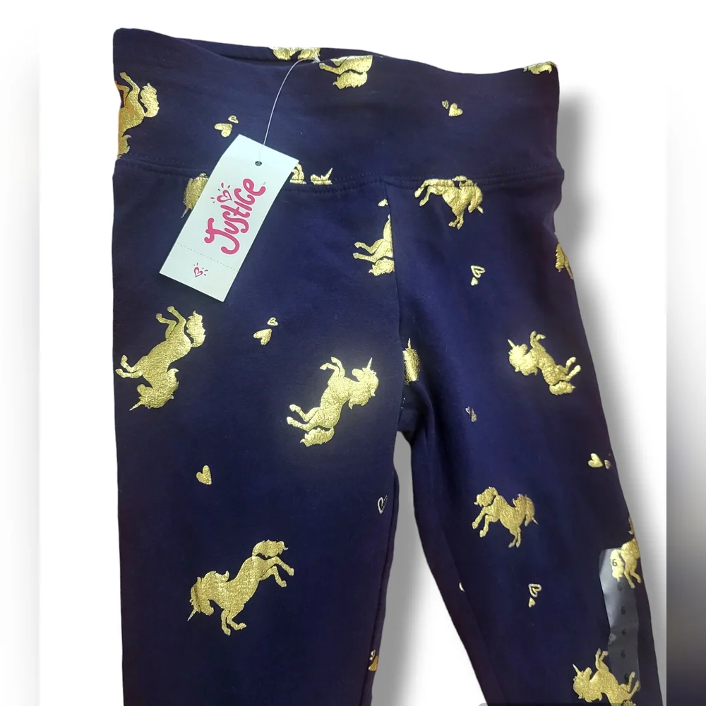 🌿Justice Girls Size 6 Navy & Gold Unicorn Leggings, NWT🦄